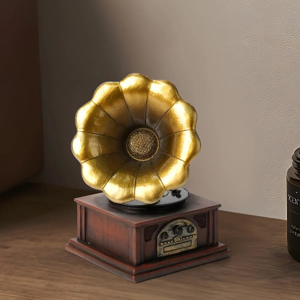 Vintage Phonograph Resin Statue | Antique-Style Gramophone Design | Multi-Color Finish with Golden Accents | Durable Indoor/Outdoor Decor for Living Room and Kitchen | Classic Music Enthusiast Collectible, Outdoor Ornament | mythozia